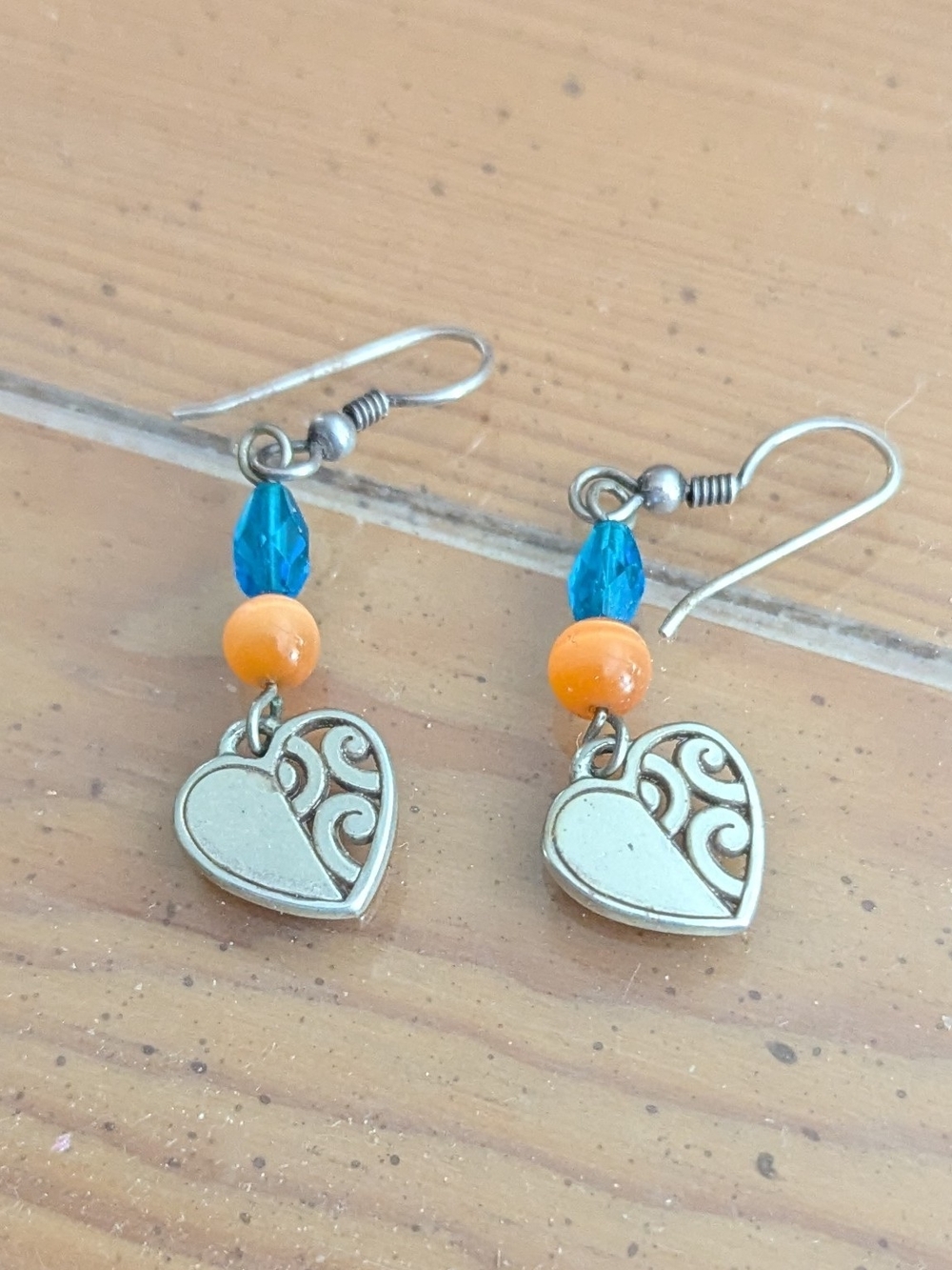 Brighton Silver Heart Earrings with Blue and Orange Beads